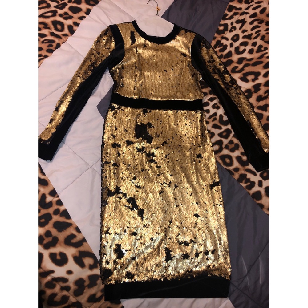 Gold and Black Long Sleeve Dress
